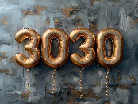 Happy New Year 2013 gold foil balloon numbers and golden ribbons. 3D Renderの素材