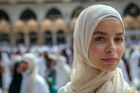Muslim woman at the mosque in Abu Dhabi, United Arab Emirates.の素材