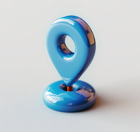 Blue map pin on a white background. 3d render illustration.の素材