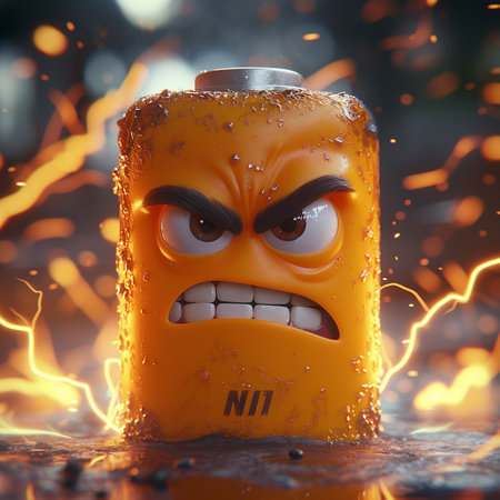 3D illustration of a cartoon soda can with a scary face.の素材