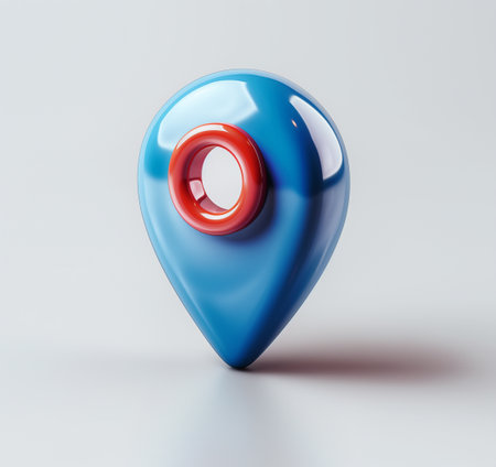 Blue map pointer isolated on white background. 3d render illustration.の素材