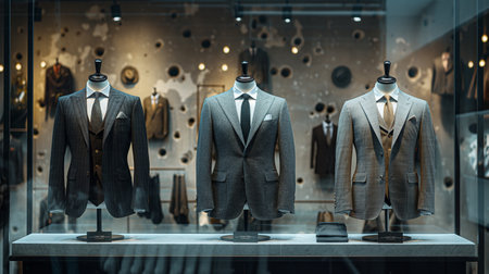 Men's clothing on display in a shop window. 3d renderingの素材