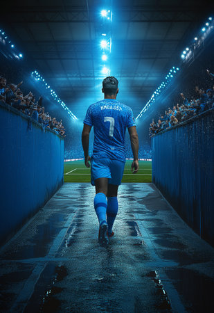 Soccer player in action at the stadium. 3D rendering.の素材