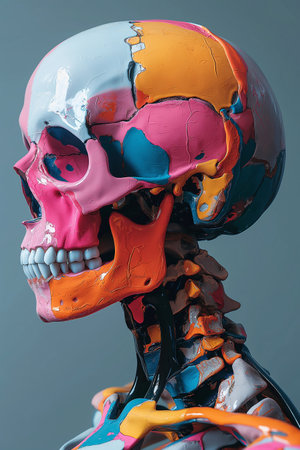 An image of a human skull in a Halloween costume with different colorsの素材