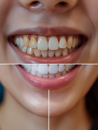 Healthy teeth before and after whitening. Dental care conceptの素材