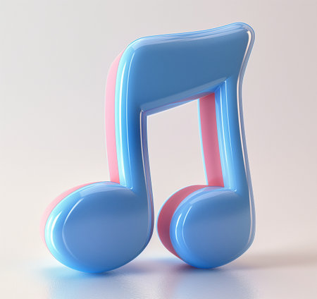 3d render of blue and pink music note on white background.の素材