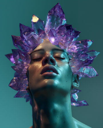 Fashion portrait of a beautiful woman with crystal crown on her headの素材
