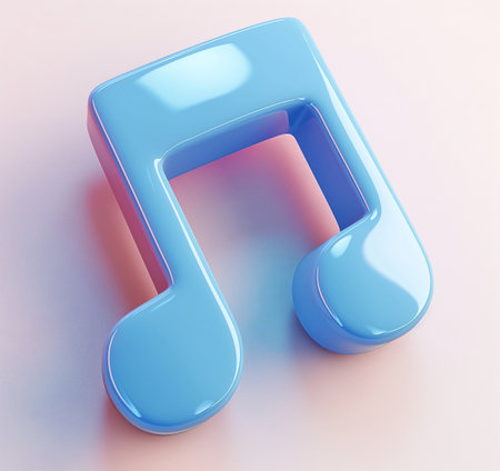 Blue music note on a pink background. 3d render illustration.の素材