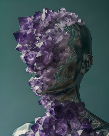 Artificial intelligence concept. 3d illustration of human head made of crystals.の素材