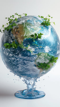 Planet earth with green plant in water. Elements of this image furnished by NASAの素材