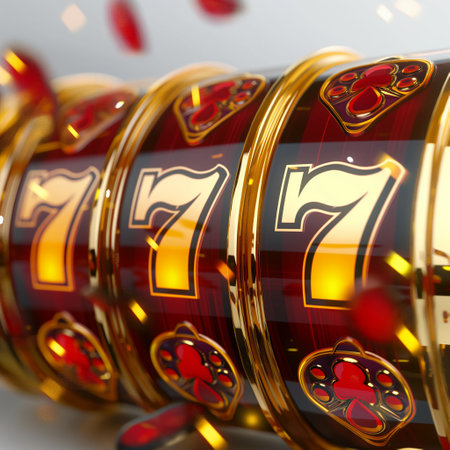 Golden slot machine wins the jackpot. 3D illustration. Vintage style.の素材