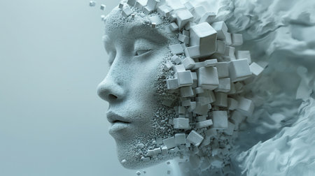 3d rendering of a human head with a lot of cubes in itの素材