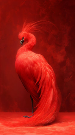 red flamingo on a red background. 3d rendering, 3d illustrationの素材
