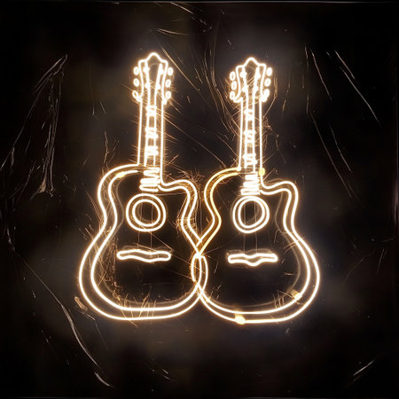 Guitar lights on a black background with copy space for textの素材
