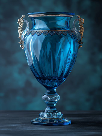 Blue glass vase on a dark background. 3d rendering.の素材