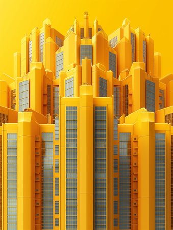 3d render of modern city with skyscrapers in yellow colorの素材