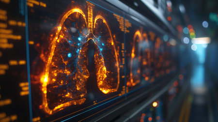 Abstract image of human lungs on a computer monitor. 3d renderingの素材