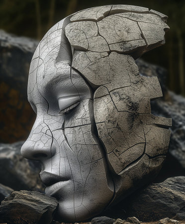 3d rendering of a human head in the middle of the forestの素材