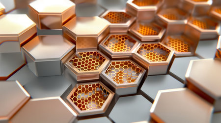 3d illustration of hexagonal background with honeycombs. 3d renderingの素材