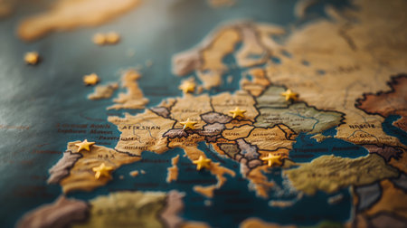 Map of Europe. Selective focus. Travel and Tourism concept.の素材