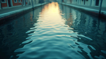 Reflection of the sun in the water of a canal at sunsetの素材