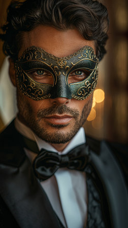 Portrait of a handsome man in a Venetian mask.の素材