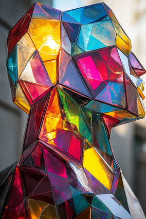 Sculpture of a man made of glass in Paris, Franceの素材