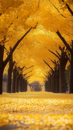 Ginkgo trees in the park at autumn, Tokyo, Japanの素材