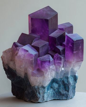 Purple amethyst quartz semigem geode crystals geological mineral isolatedの素材