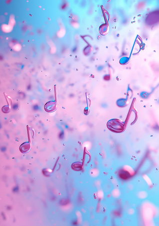 music notes on a blue background, 3d render, music conceptの素材