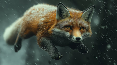 Red fox in a rain. 3D illustration. 3D CG. High resolution.の素材