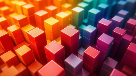 abstract 3d illustration of cubes in red and blue color backgroundの素材