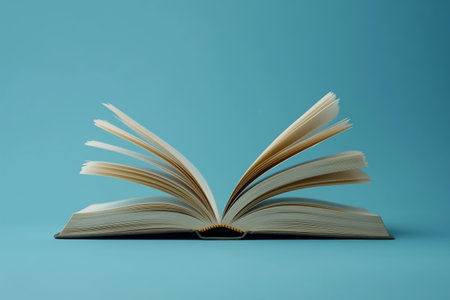 Open book on a blue background. 3d rendering, 3d illustration.の素材