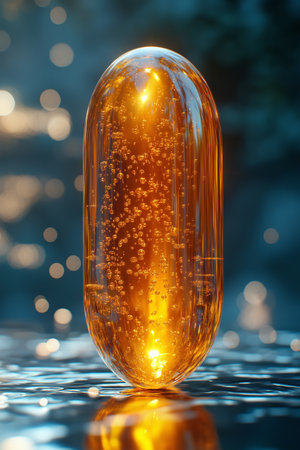 Capsule of fish oil on dark background. 3d renderingの素材