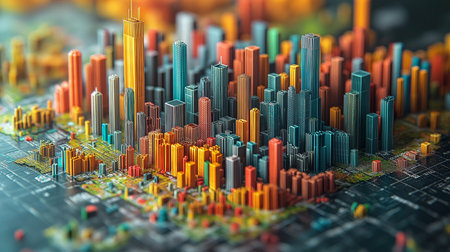 Abstract 3d illustration of city. Technology background. 3d renderingの素材