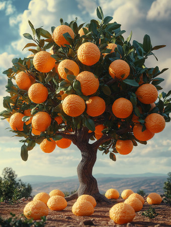 Tangerine tree with ripe tangerines. Toned.の素材