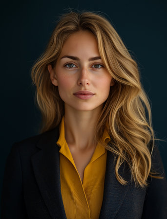 Portrait of a beautiful young blonde woman in a business suit.の素材