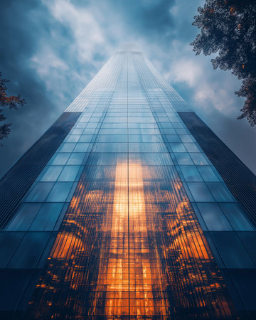 A low angle shot of a skyscraper in New York City.の素材