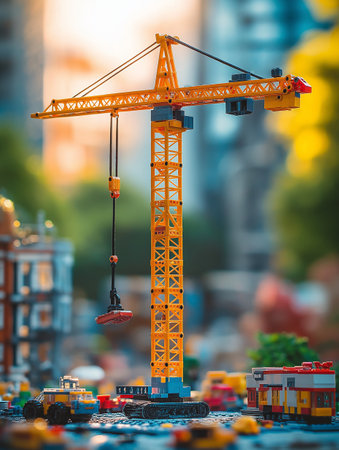 Miniature construction cranes on the background of the city. Construction concept.の素材