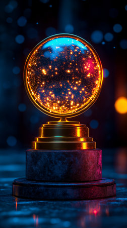 Glowing gold award on a dark background. 3D Renderingの素材