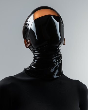 3d rendering of a female robot wearing a black protective mask.の素材