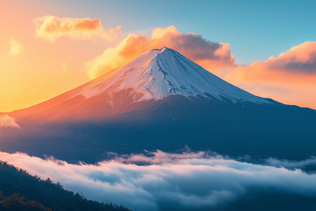 Mt Fuji at sunrise, Yamanashi Prefecture, Japan.の素材