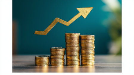 Investment concept, Coins graph stock market with green background, business ideaの素材