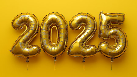 Happy New Year 2015 gold foil balloon on yellow background. 3D Renderの素材