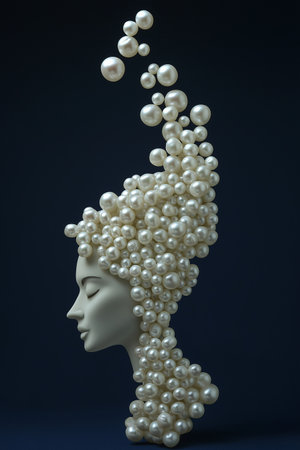 White pearls on the head of a beautiful woman. 3d renderingの素材
