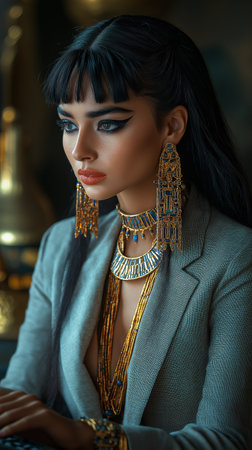 Fashion shot of a beautiful brunette woman in a luxury interior.の素材