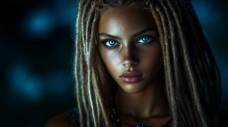 Beautiful african american woman with dreadlocks hairstyle.の素材