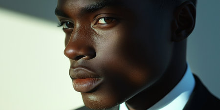 Close-up portrait of african american young man in suitの素材