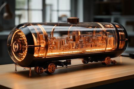Closeup of a model of a railway car. 3d renderingの素材
