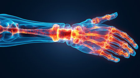X-ray of human hand with bones. 3D illustration.の素材